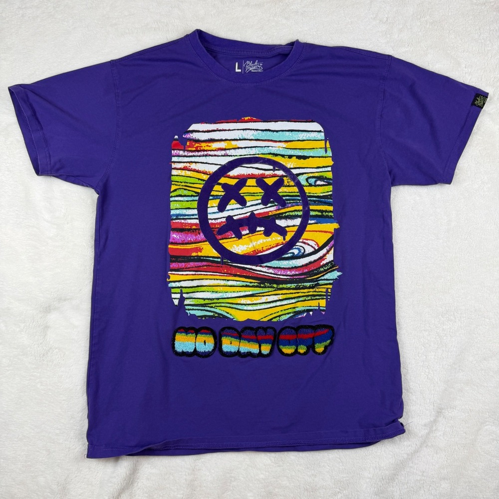 Bleecker & Mercer Mens Purple Graphic T-Shirt Large Streetwear Smiley Face Tee